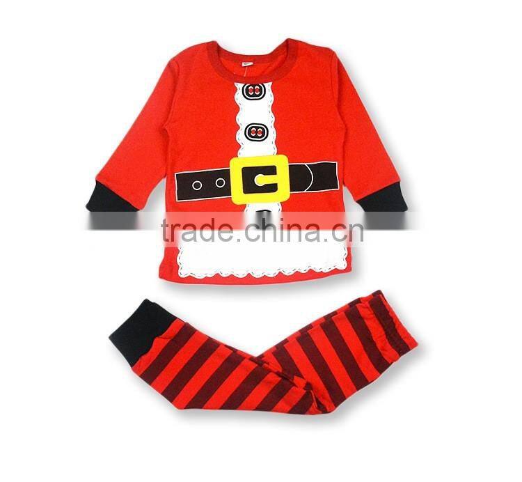 Christmas Santa Claus Long Sleeved T-shirt ELK Reindeer Printed Striped Pants Two-Piece Suit Pyjamas Sleepwear Homewear Cotton