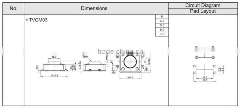FTVGM03 SMD tactile switch 12x12mm
