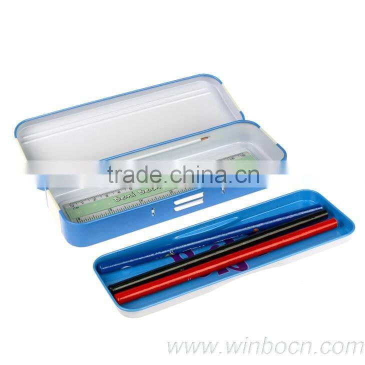 Two-layer tin cartoon kids students pencil case with shell covered