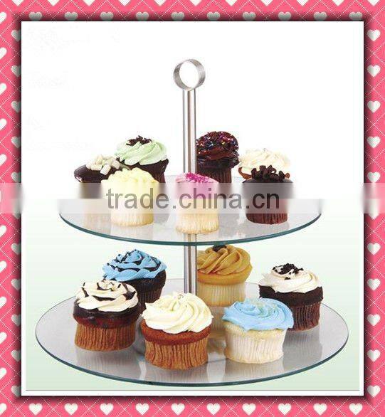 double layer clear round tempered glass cake stand, dessert tray, dessert plate