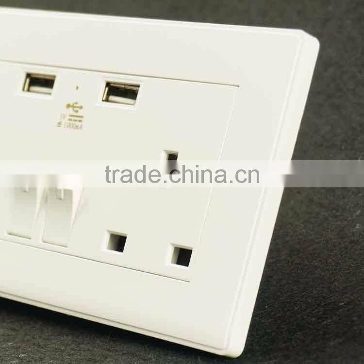 UK standard electric double power points wall switch with usb socket