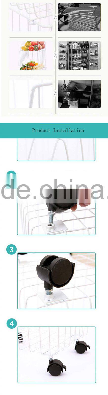 Kitchen Steel Wire Utility Cart Storage 3 Tier Shelf Rolling Wheels Basket