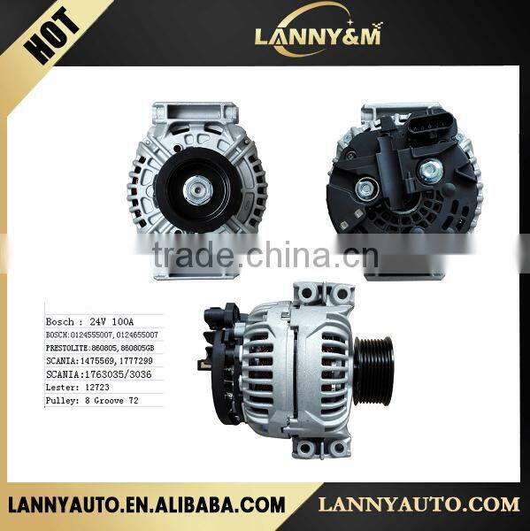 High quality truck parts 24V 100A Truck Alternator 0124555007 0124655007 1475569 for Scania