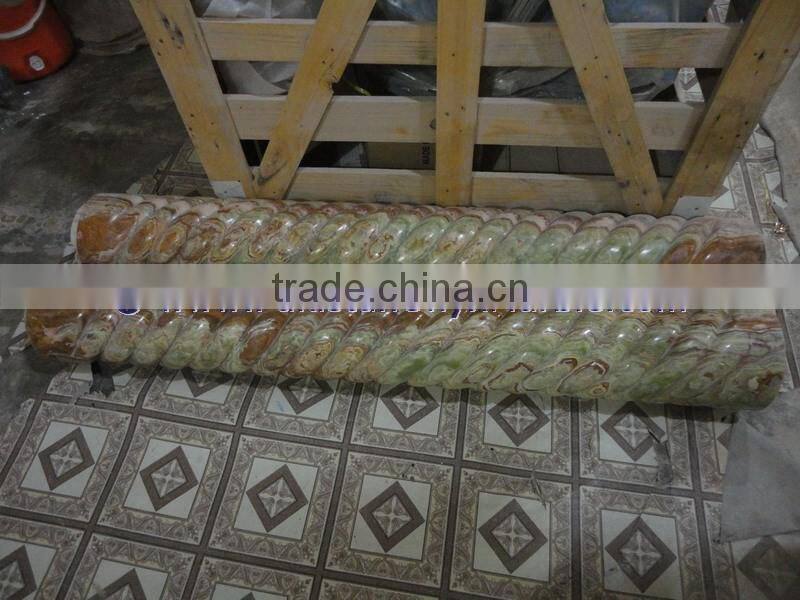 A GRADE DARK GREEN ONYX COLUMNS PILLARS CARVED TOP