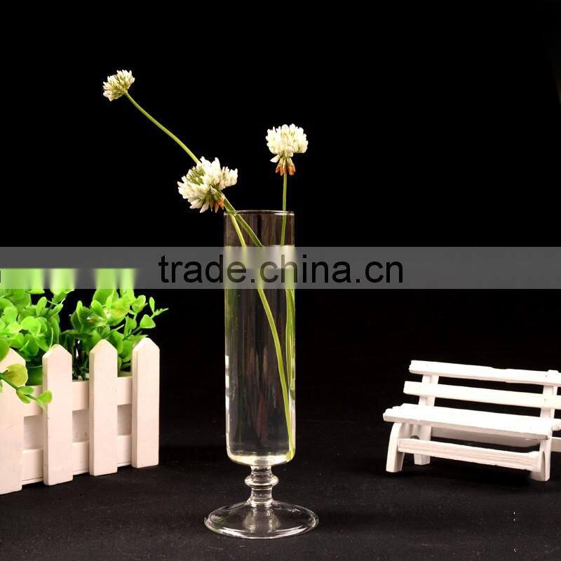 Simple home decor cylinder glass vase with stem for flower arrangement
