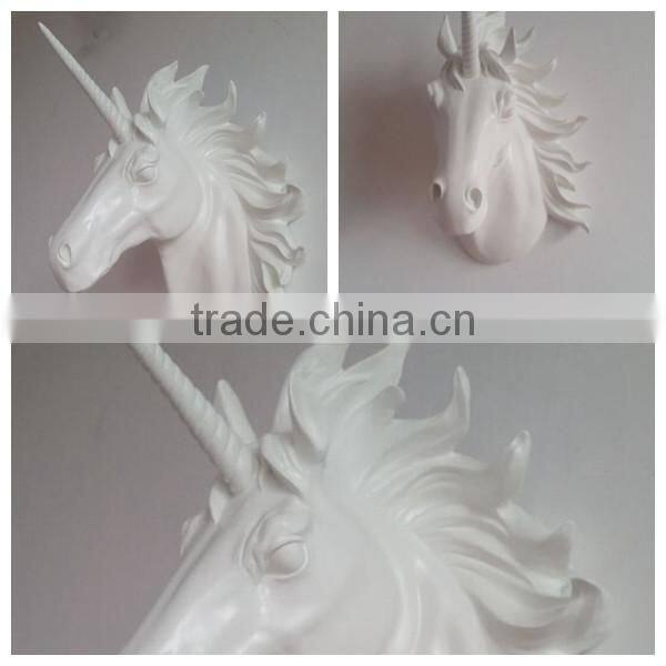 gold horn carving resin unicorn wall mount