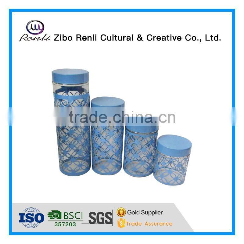 4 Pieces Metal Coated Antique Glass Sweet Storage Jars in Different Color