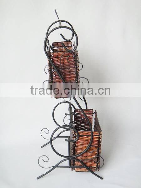 NEW WROUGHT IRON 2-TIER WICKER STORAGE RACK