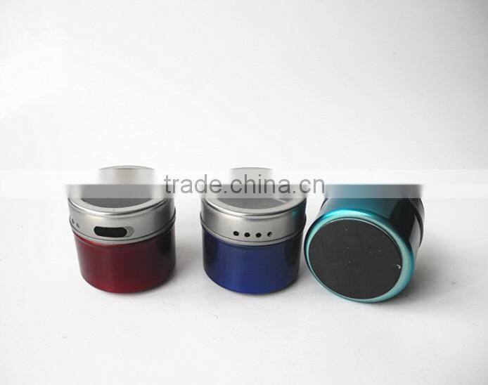 light colored magnetic buttom tin spice jars with pp window lid