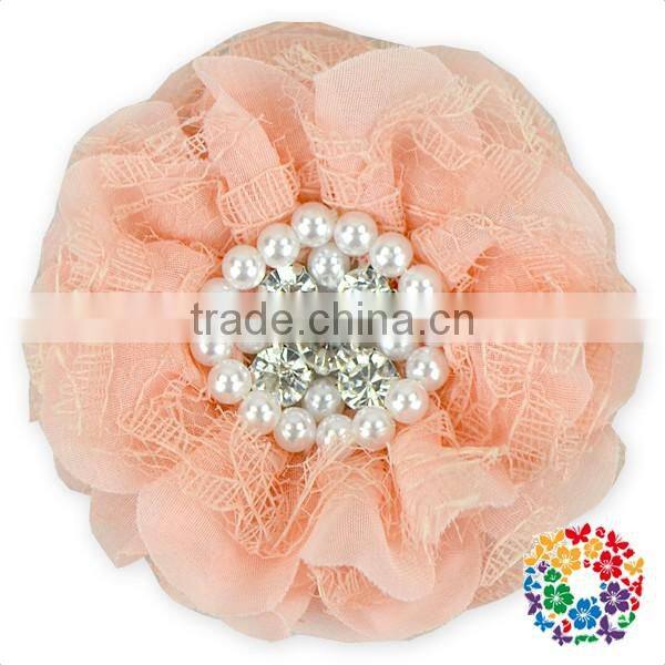 posh ivory cheap wholesale handmade rhinestone center lace fabric flower