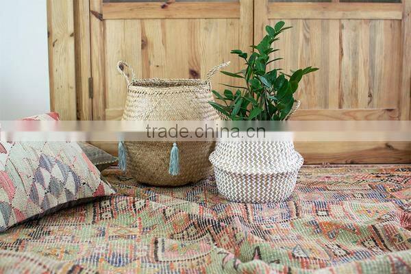 Handmade home decor zigzag belly seagrass basket