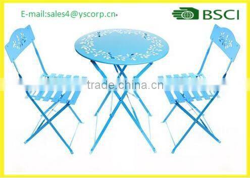 China Company Wholesale Cheap Outdoor Garden Patio Furniture Folding 3PC Table Chair Set Bistro Style Backyard Metal