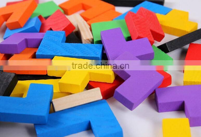 Colorful Wooden Tangram Brain-Teaser Jigsaw Puzzle Tetris Preschool Game
