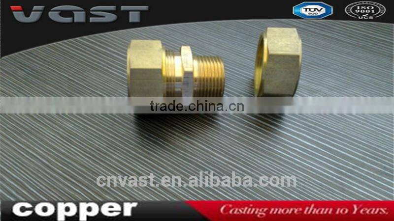 Male thread brass coupling with copper pentagon nut,brass threaded straight coupling