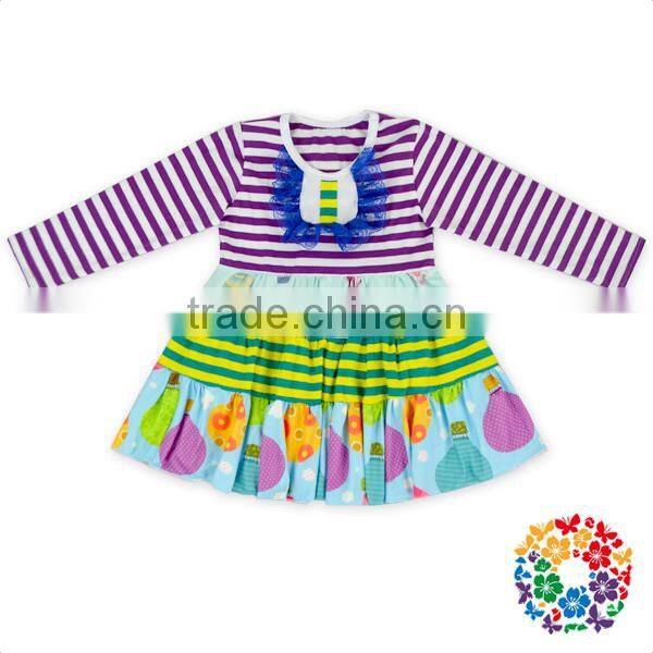 2017 Lovely Ruffled Girls' Clothing Sets Long Sleeve Cotton Dress And Pants Two Piece Outfits Boutique Children Clothing Sets