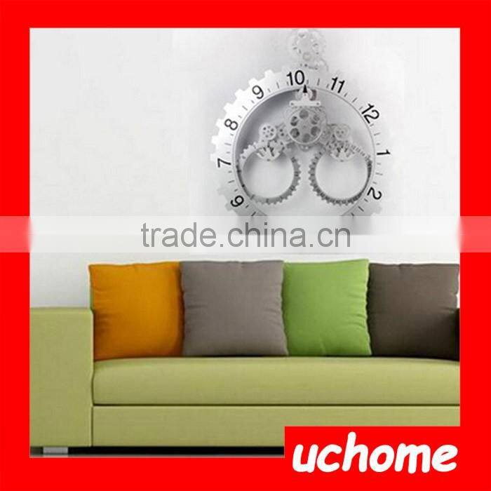 UCHOME Retro Modern Large Wall Art Gear Clock Antique Vintage Calendar Wheel