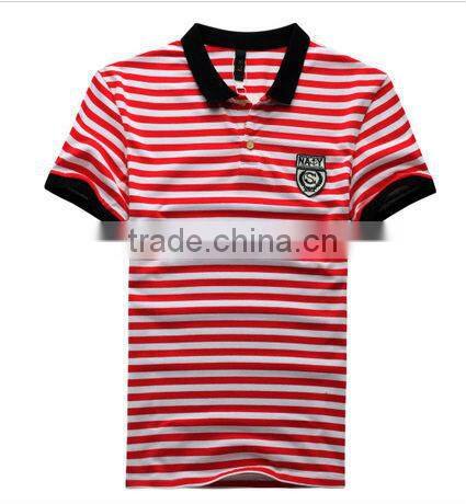 2013 the latest design of men's polo shirt yarn dye stripe with embroidery, black and white stripe sell polo shirts