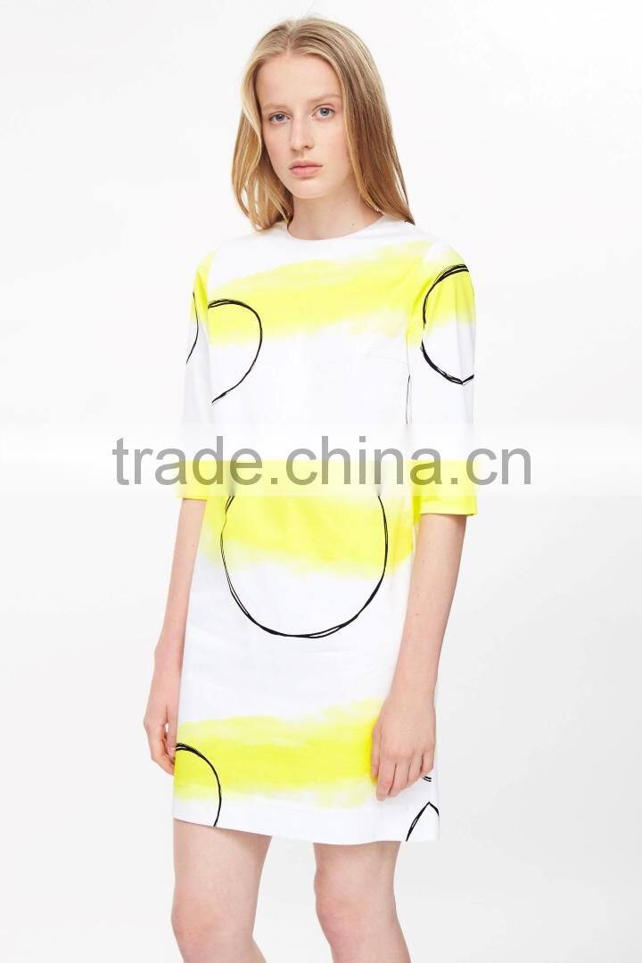 latest 3/4 sleeve cotton printed dress ladies western dress designs