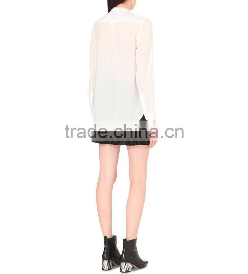 Wholesale Women Self Tie Neck Long Sleeves Pippa Woven Shirt(DQE0117T)