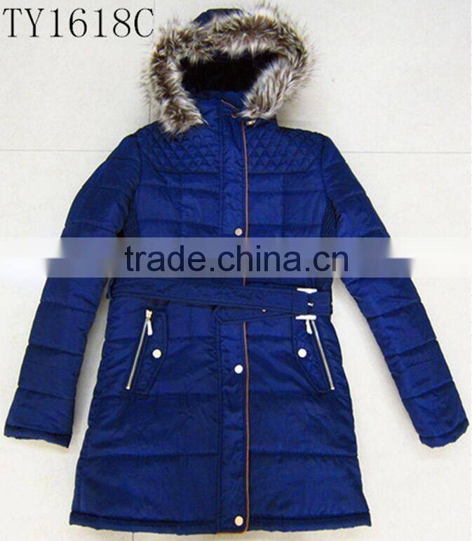 Lady long style coat winter jacket with fur hoody
