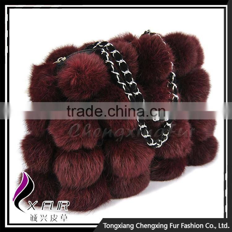 CX-H-11 Korea Fashion Blue Rabbit Fur Hand Bags For Women