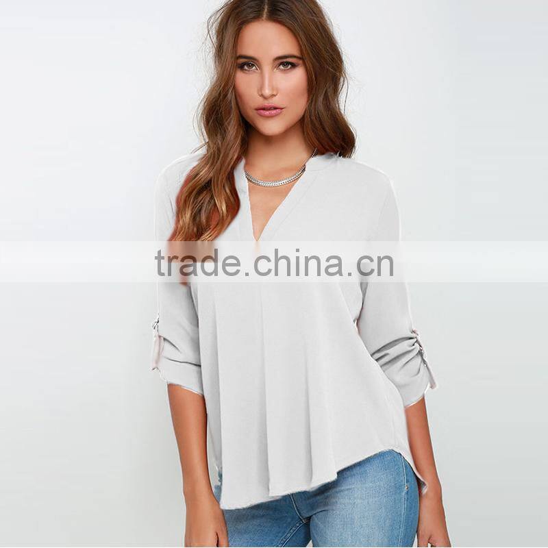 Maxnegio flower print V neck long sleeve with tab woman blouse ladies crop top