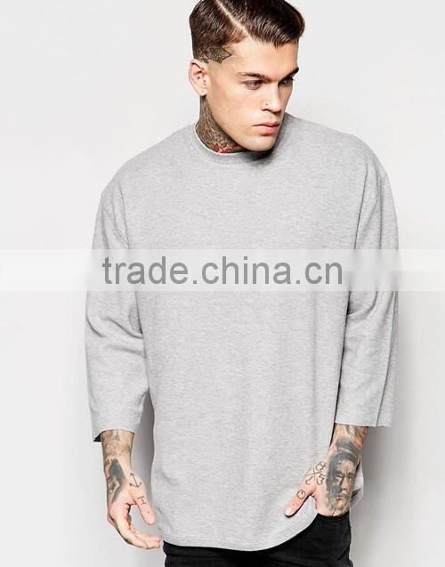 Oversized longline 3/4 sleeves 100% cotton men t-shirt China factory wholesale