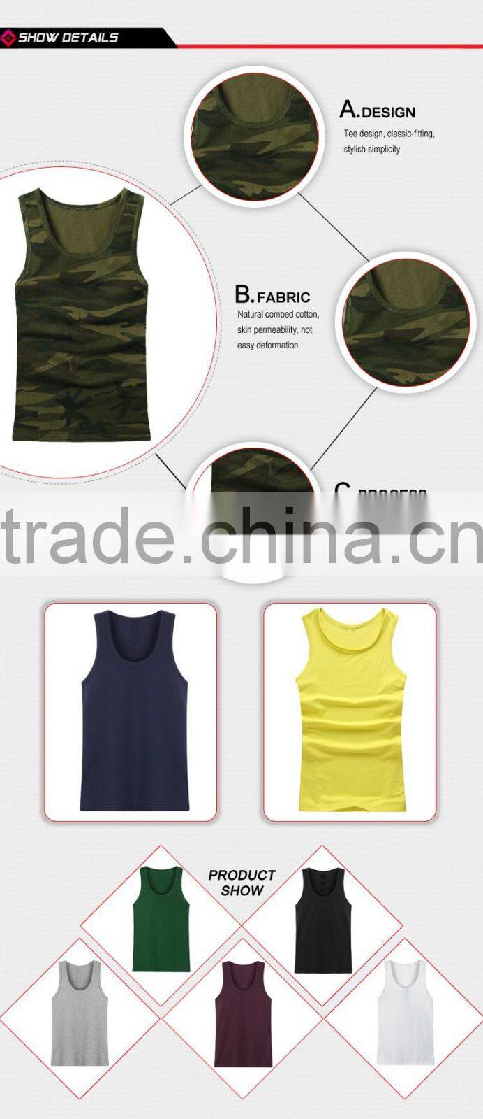China Manufacturer custom men cotton polyester blend tank top gym