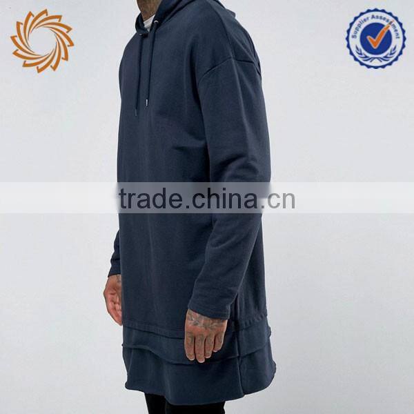 High Quality 280 Gsm Long Line With Hood Custom Men Hoodies 50% Cotton