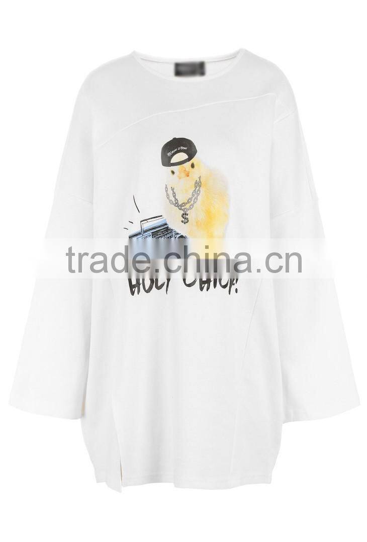 custom Women 3/4 sleeve longline oversized t shirt with unregular cut bottom