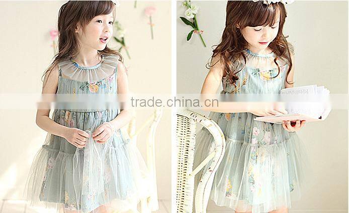 F10031A summer printed chiffion dress girls one piece dress new girls flower dress
