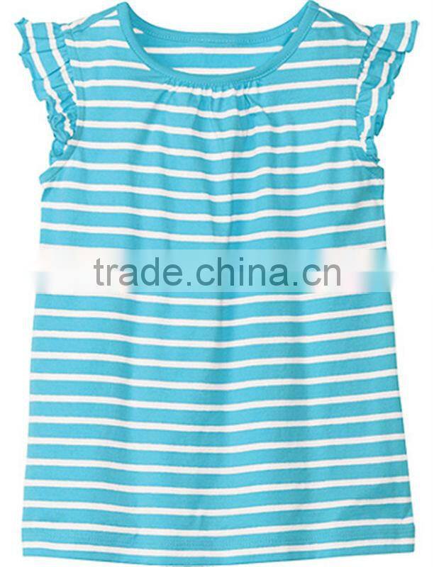 Ruffle sleeve striped v neck t shirt for Girls