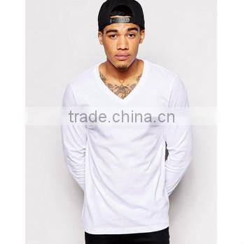 Bulk v-neck long line blank t shirt men china wholesale
