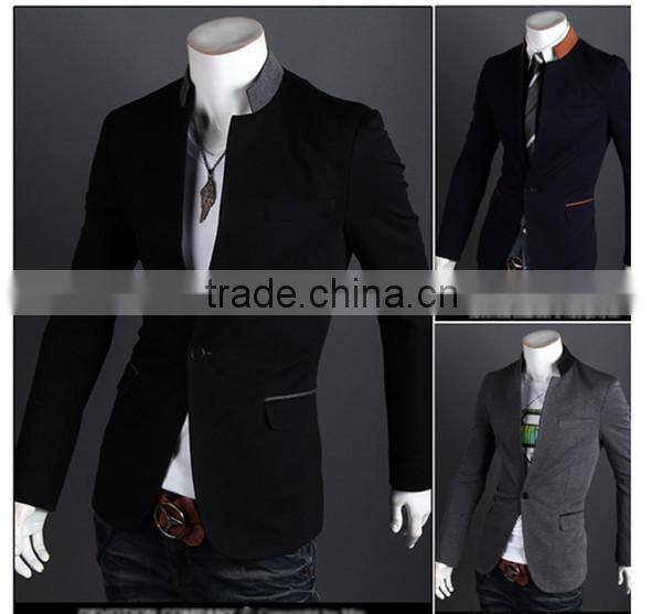 MOQ 1 pc cotton and polyester mixed stand collar british style tunic suit for man