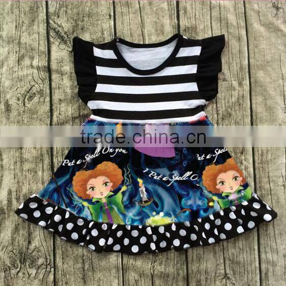 wholesale girl sleeveless dress children's brown black printing small fly sleeve dress