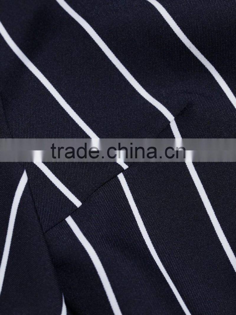 2016 ladies cotton/polyester navy strip thick formal short sleeve shirt/blouse