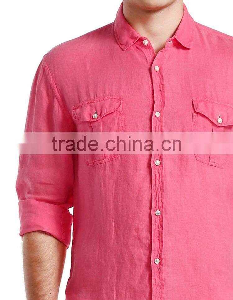 men's linen shirts new design long sleeve two pockets fashionable men shirts