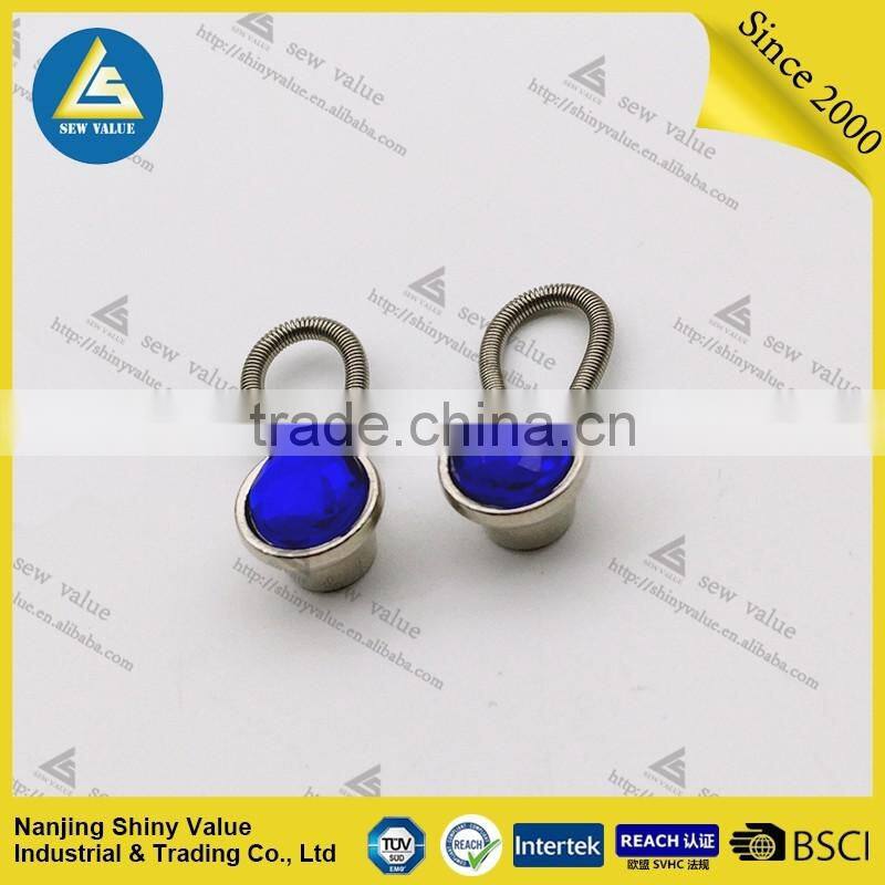 Hot selling on Amazon 5 pack metal button shirt extenders with spring with blue diamond studded