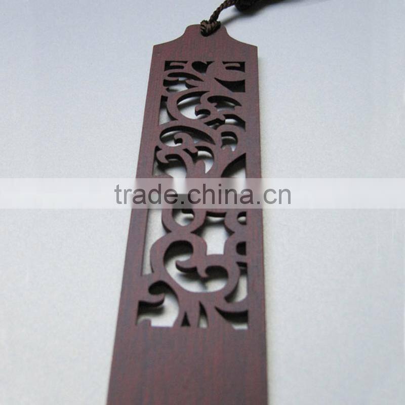 Chinoiserie Craft Flower Through Carved Wooden Bookmark
