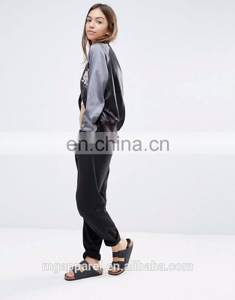 Wholesale custom satin embroidered bomber jacket for women