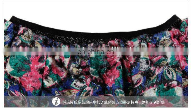 2014 Vintage new design embroidery fashion girls A line elastic skirt