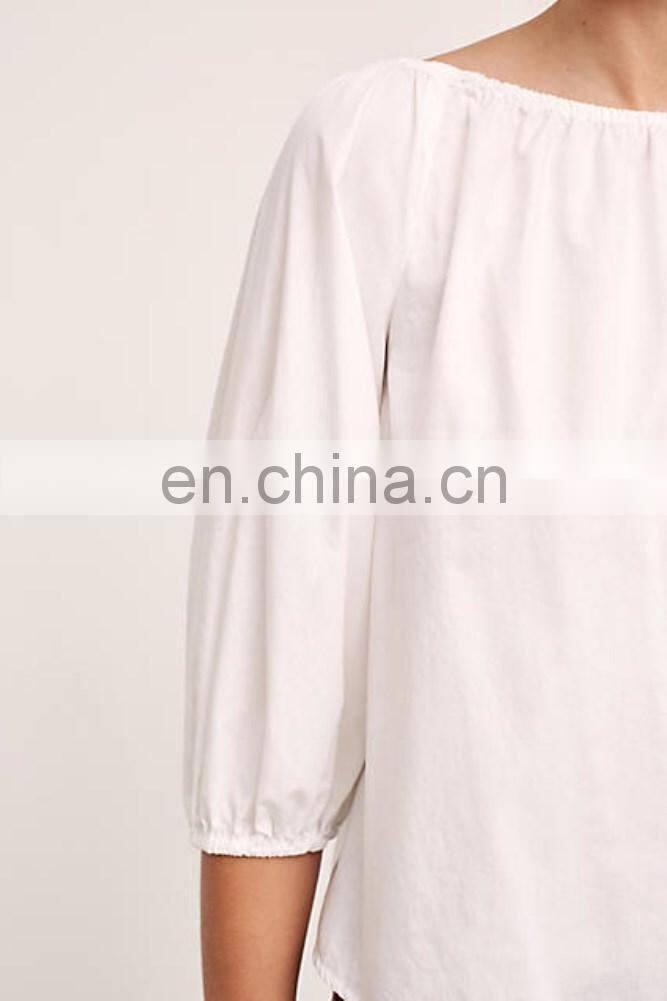 Top sell latest fashion design 3/4 sleeve casual off shoulder lady cotton blouse