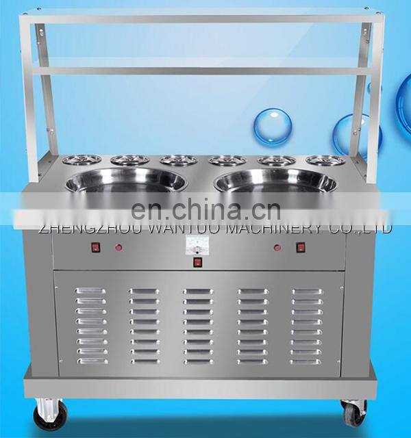 Commercial stainless steel Double flat round pans fry roll ice cream machine for sale