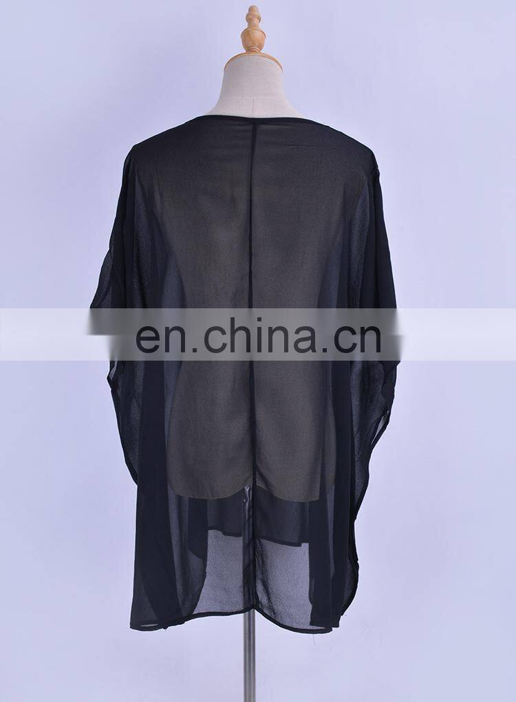 2019 Casual Embroidered V-Neck Batwing Sleeve Summer Beach Dress Black Cotton Tunic Women Beachwear Mini Dress Sarong pareo