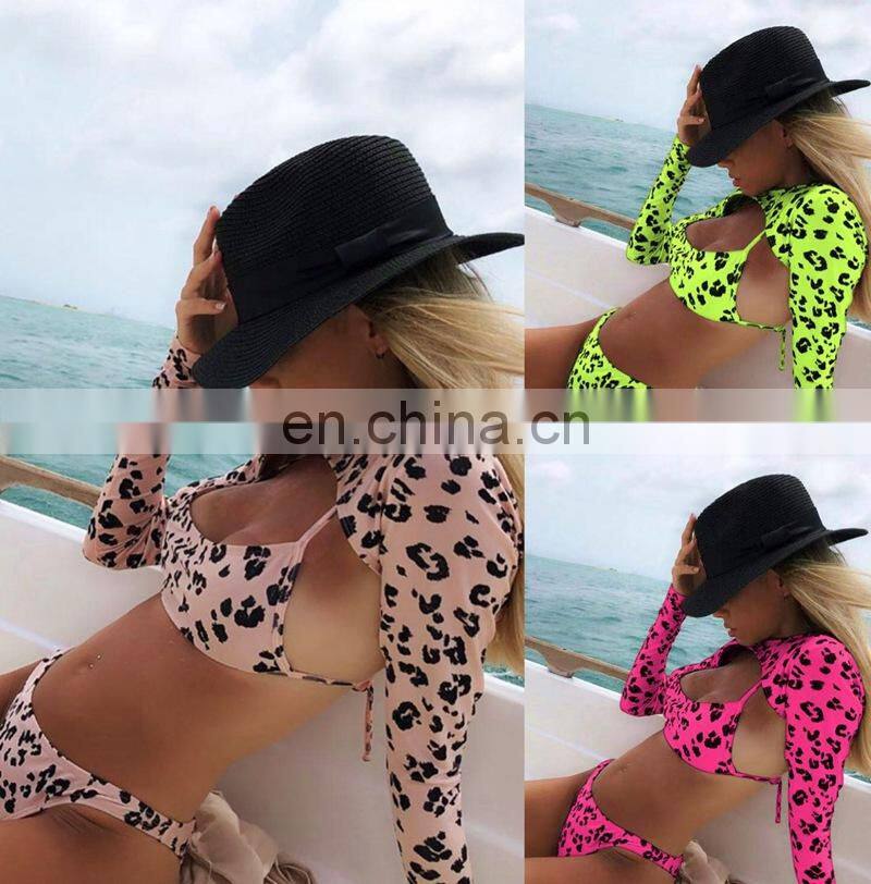New Three Pieces Custom Design String Bikini Leopard Swimwear beachwear women sexy bikinis 2020 swimwear