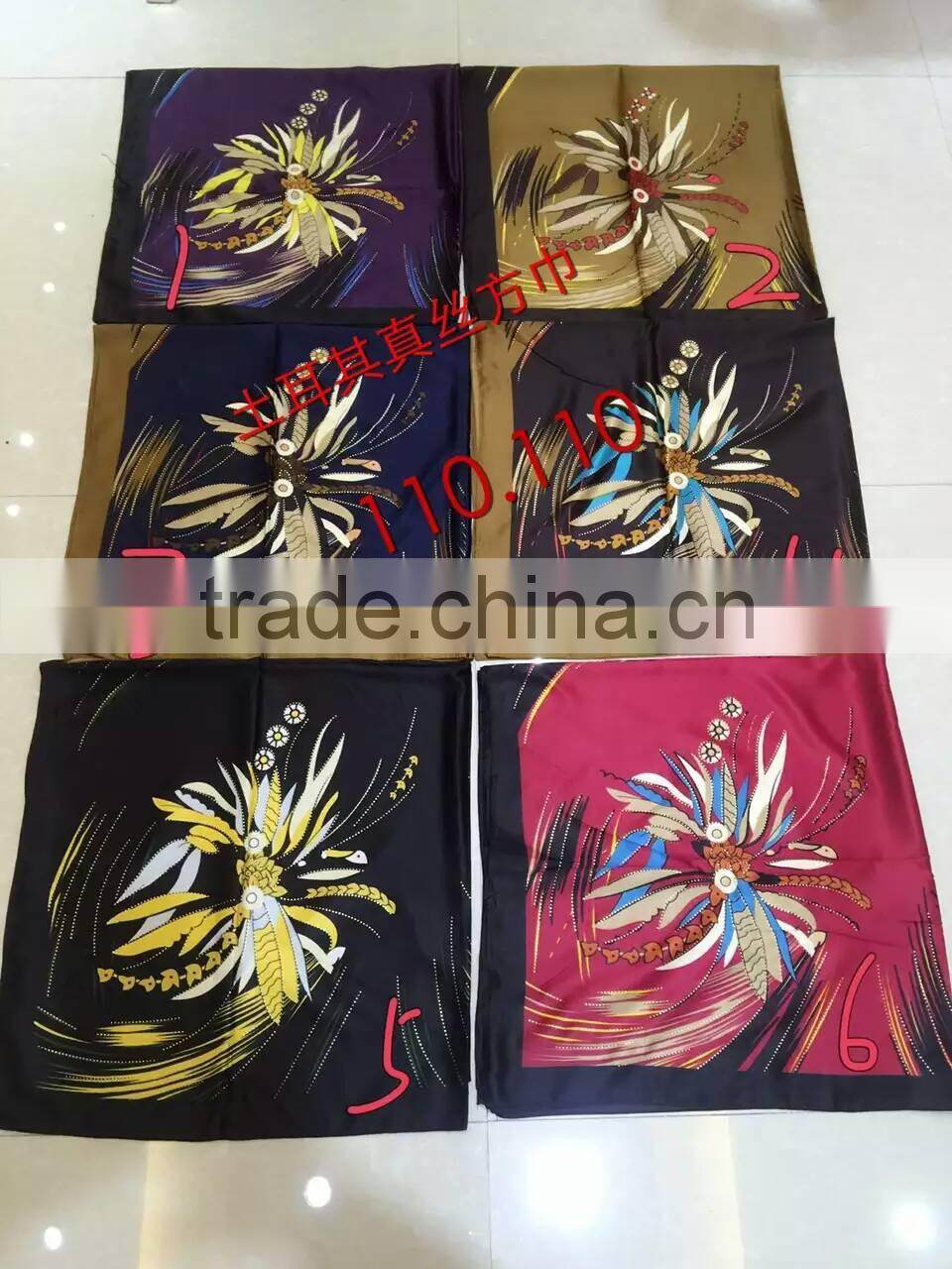Newest 2016 printed 110*110cm silk square islamic headscarf;muslim scarf