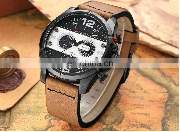 Curren 8259 Fashionable Luxury Mens Business Japan Movt. Quartz Watch Genuine Leather Casual Dress Wristwatches For Men