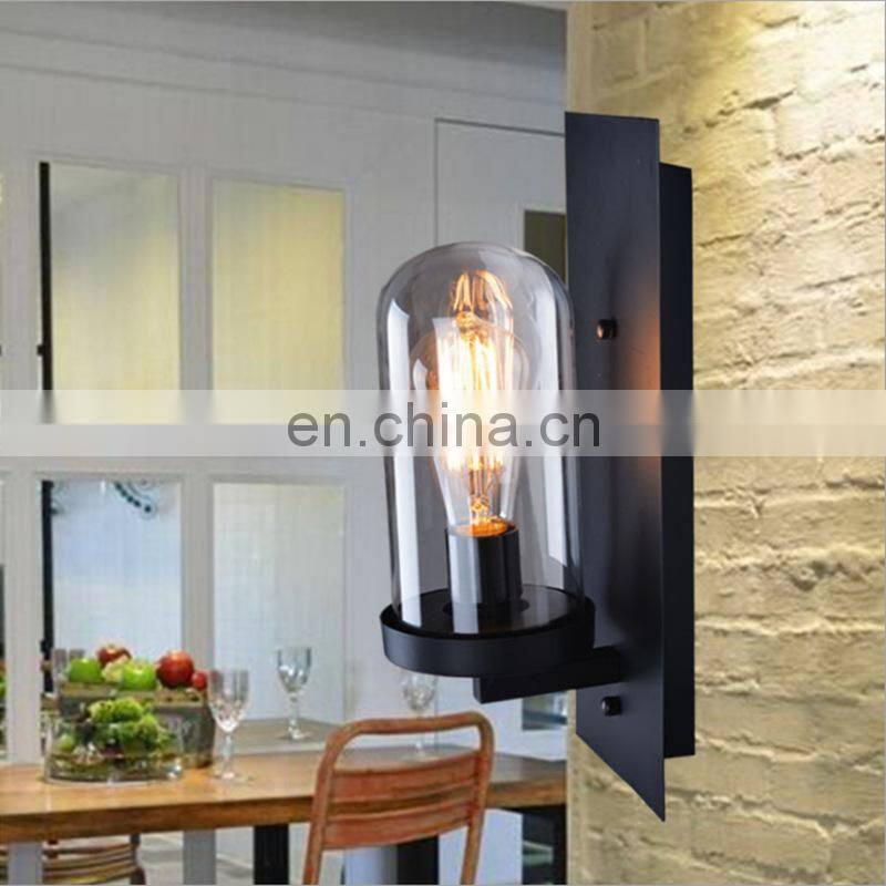 Industrial retro simple design cafe shop bar hallway decorative lamp black metal glass shade LED wall lamp