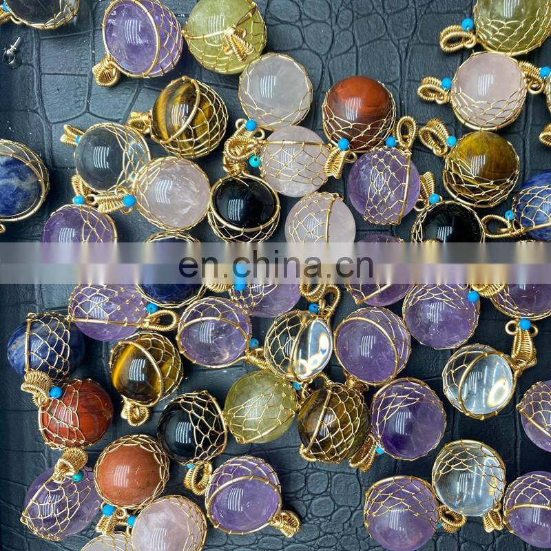 2022 Fashion Jewelry Jewelleries Custom Chain Pendant Round Crystal Natural Stone Jewellery Citrine Pendants
