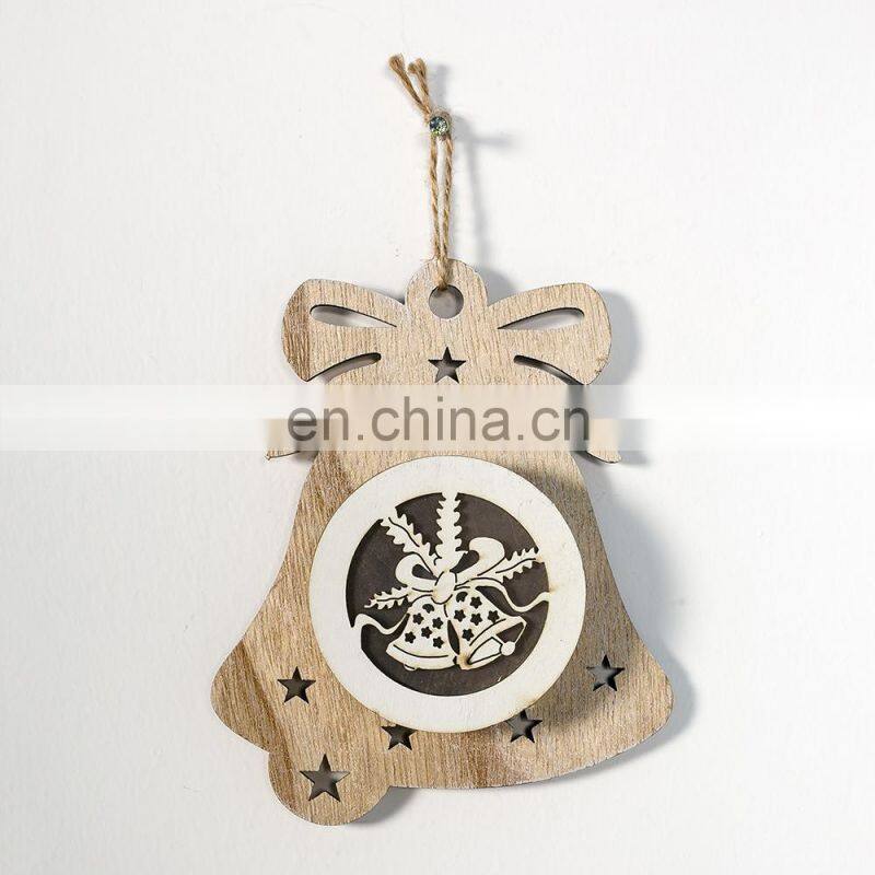 LED light Christmas Tree Star bell Wooden Pendants Ornaments Xmas Wood Crafts Kids Gift for Home Christmas Party Decorations